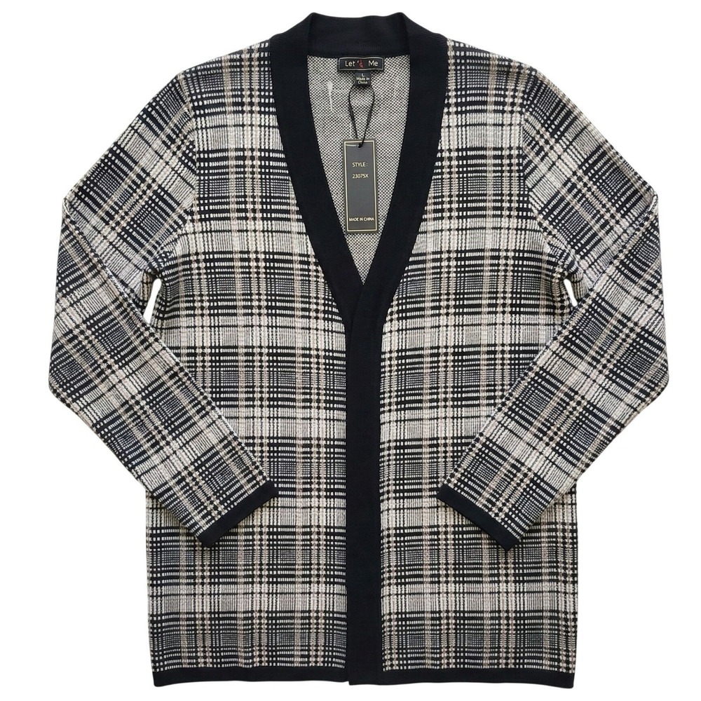 Lety & Me Glen Plaid Open Front Duster Cardigan Large Stitch Fix NWT - Picture 2 of 6